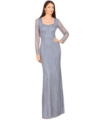 Women's V Neck Beaded Long Sleeve Dress