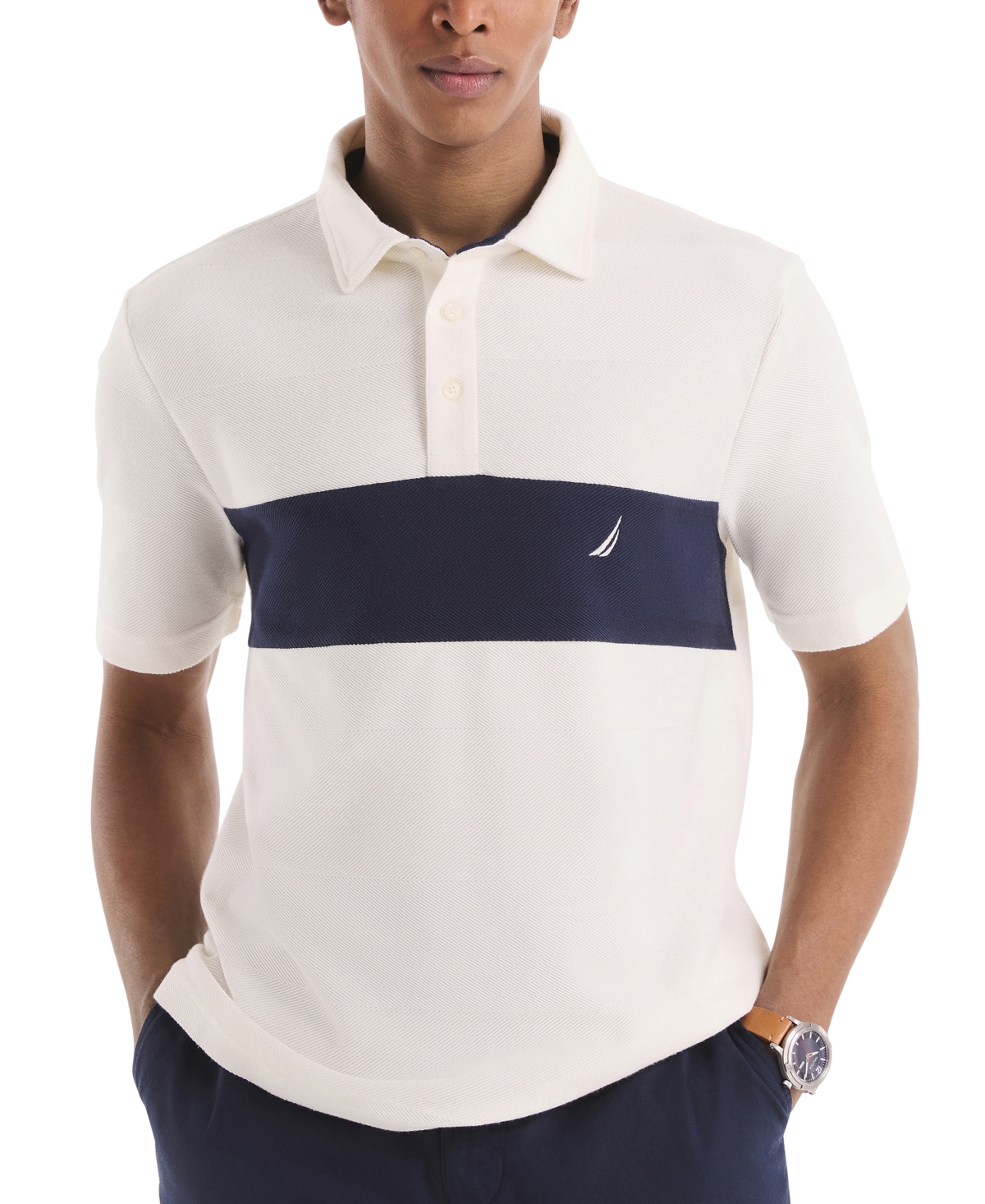 Men's Classic-Fit Herringbone Polo Shirt - Sail White