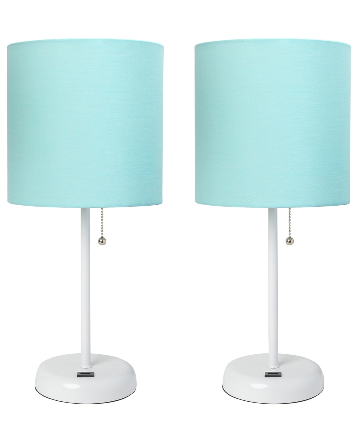 Creekwood Home 19.5" Metal Oslo Contemporary Bedside Duo Table Lamp Set In White Base,aqua Shade