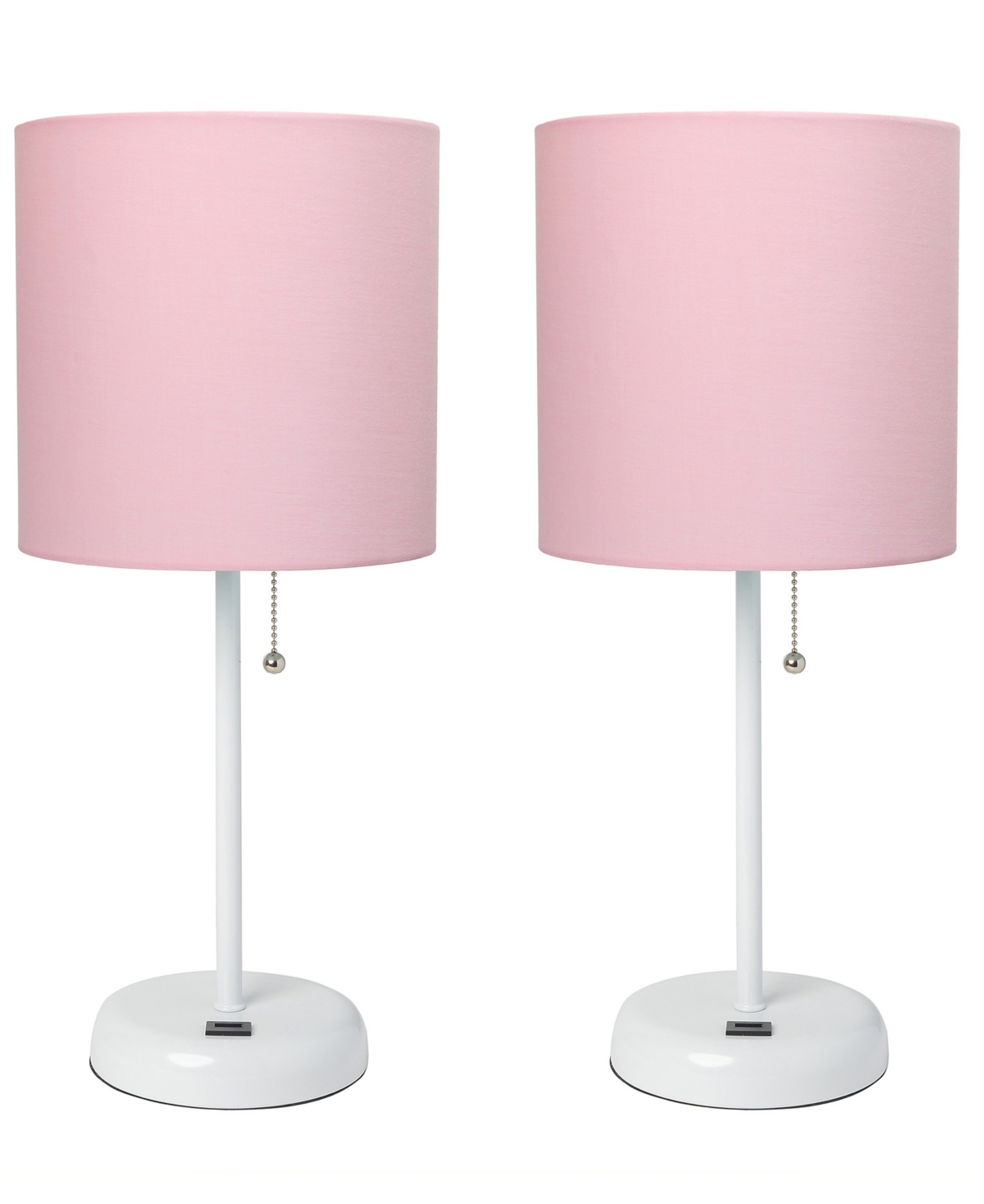 Creekwood Home 19.5" Metal Oslo Contemporary Bedside Duo Table Lamp Set In White Base,light Pink Shade