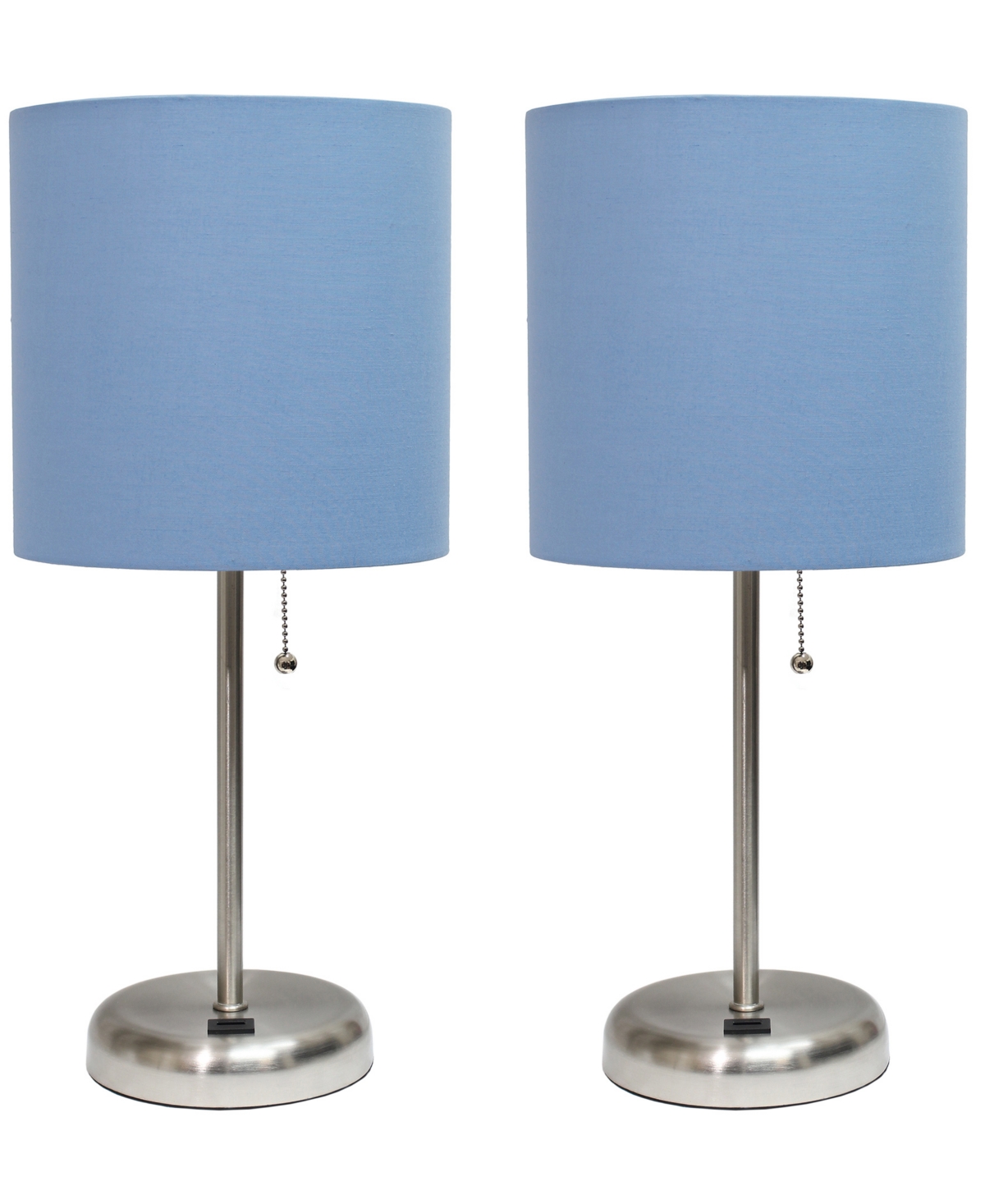 Creekwood Home 19.5" Metal Oslo Contemporary Bedside Duo Table Lamp Set In Brushed Stee,blue Shade