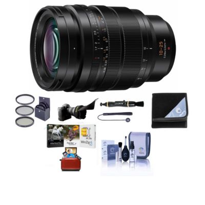 Panasonic Lumix G Leica DG Vario-Summilux 10-25mm f/1.7 Aspherical Lens for MFT, Black - Bundle with w/77mm Filter Kit, Flex Lens Shade