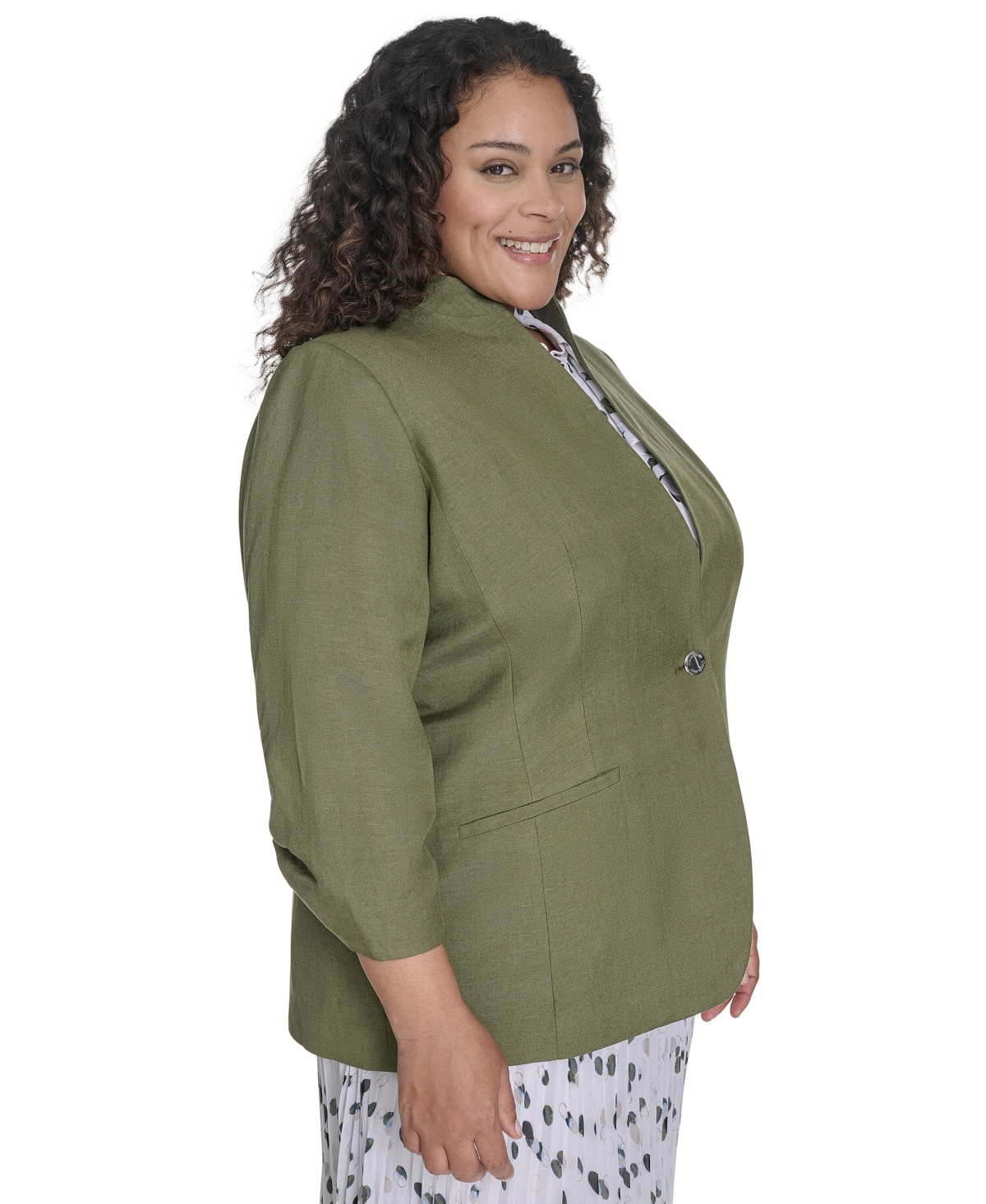 CALVIN KLEIN PLUS SIZE LINEN-BLEND BLAZER 