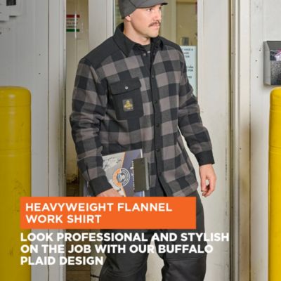 Men's Heavyweight Flannel Work Shirt - Warm Durable Button-Up Shirt