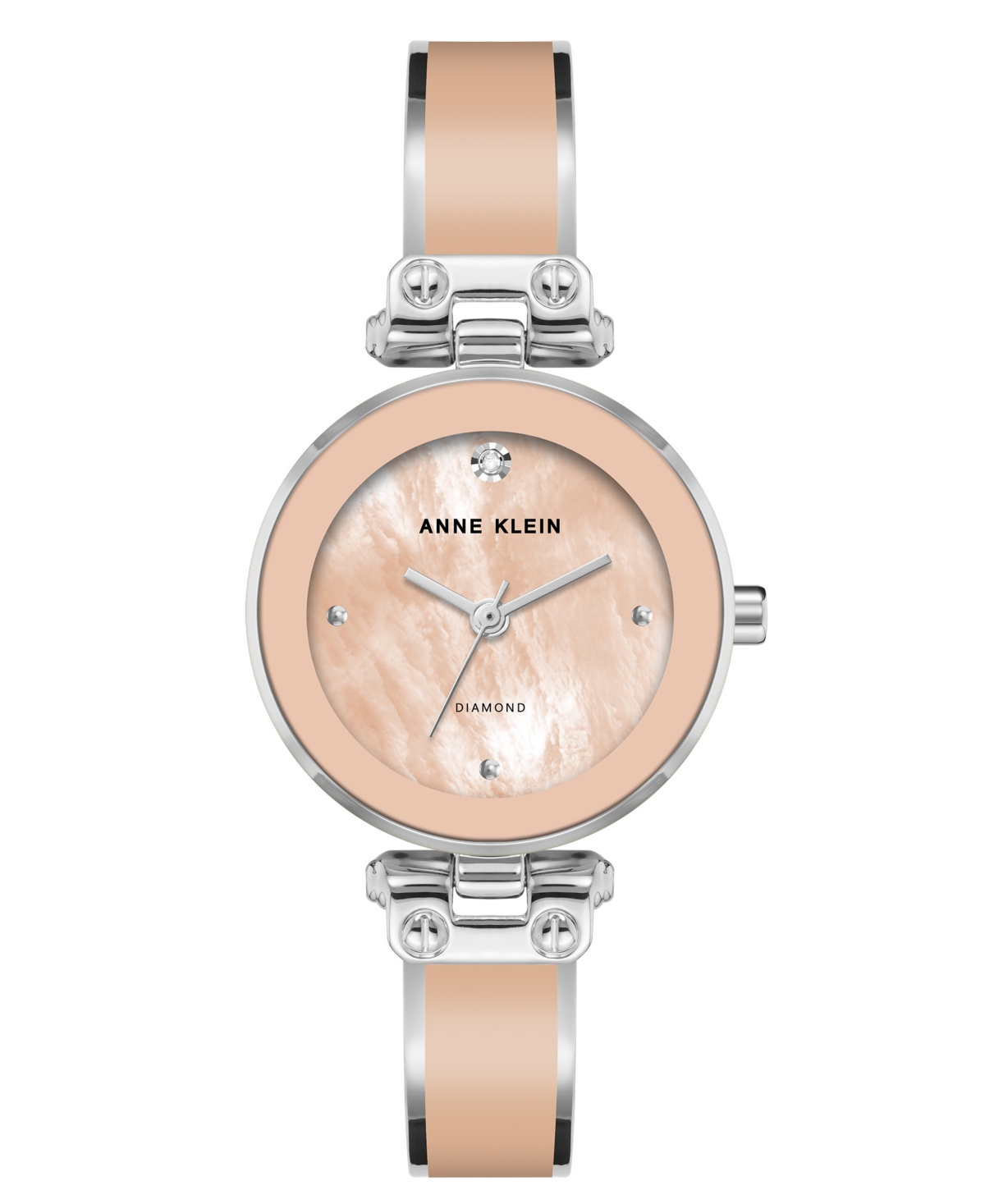 Anne Klein Women's Quartz Sleek Blush Enamel And Silver-tone Metal Alloy Bangle Watch, 28mm In Neutral