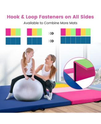 4-Panel PU Leather Folding Exercise Mat with Carrying Handles-Green