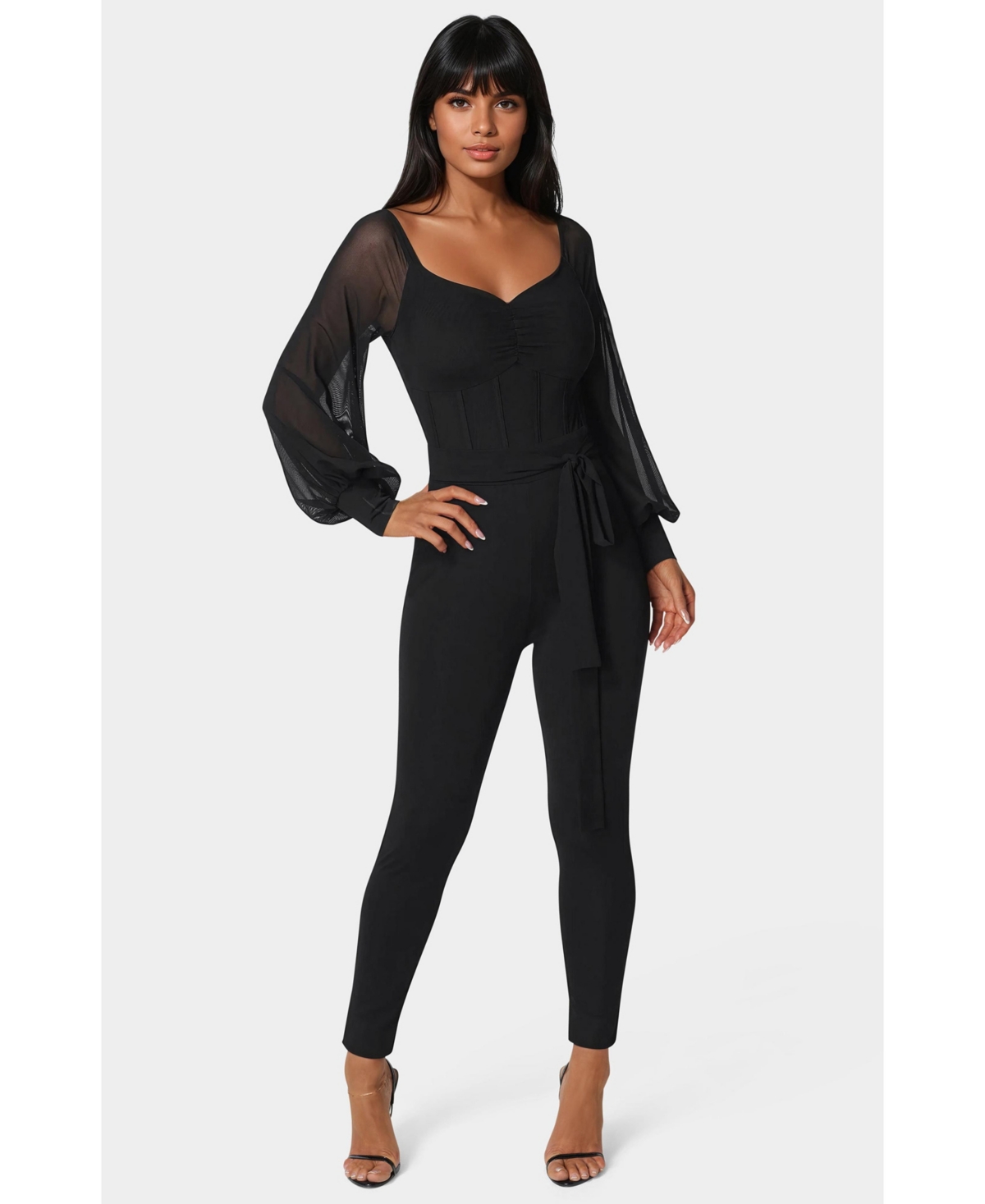 Women's Printed Mesh Off Shoulder Catsuit - Black