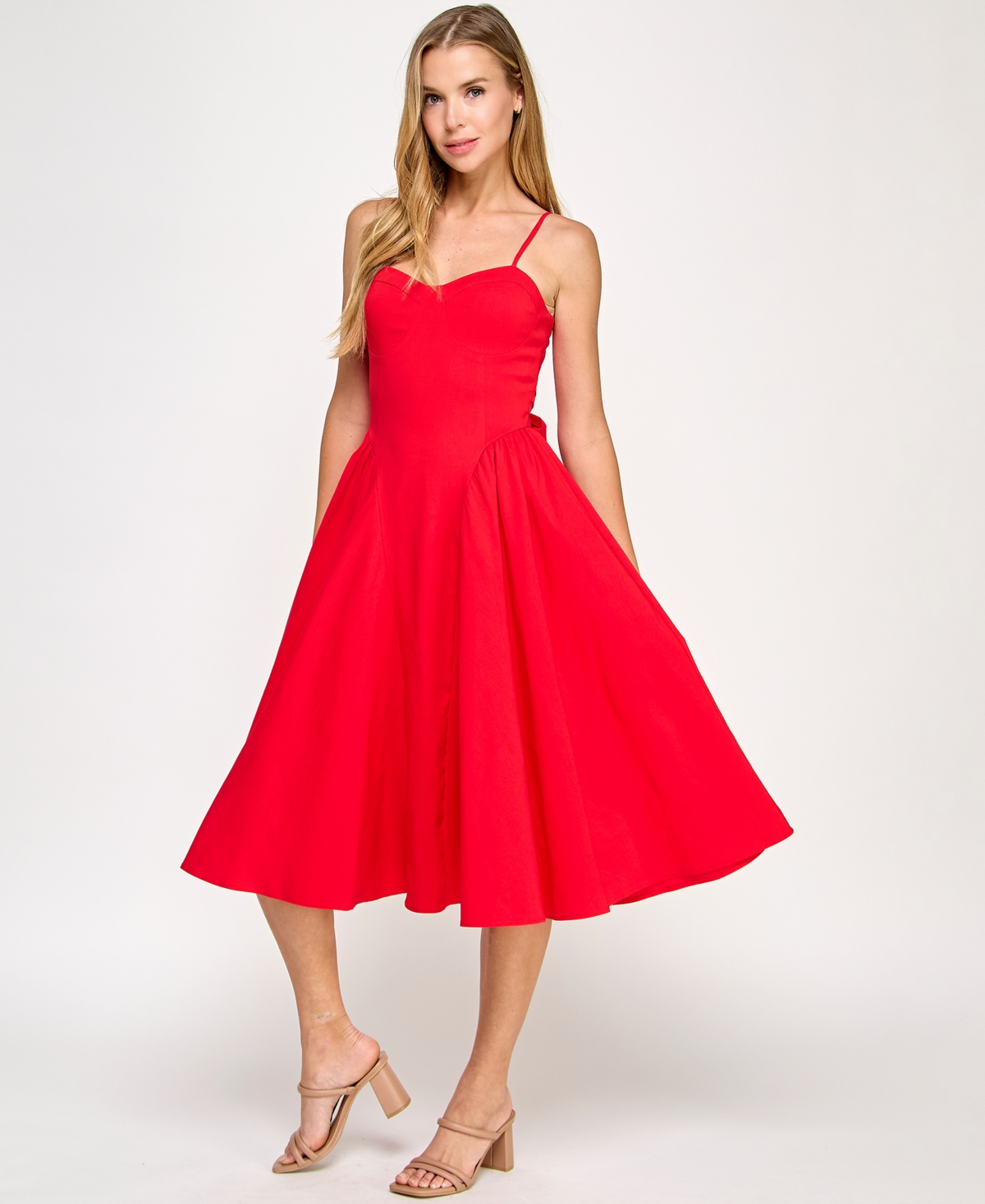 KATIA RAE JUNIORS' SWEETHEART-NECK BOW-BACK DRESS 