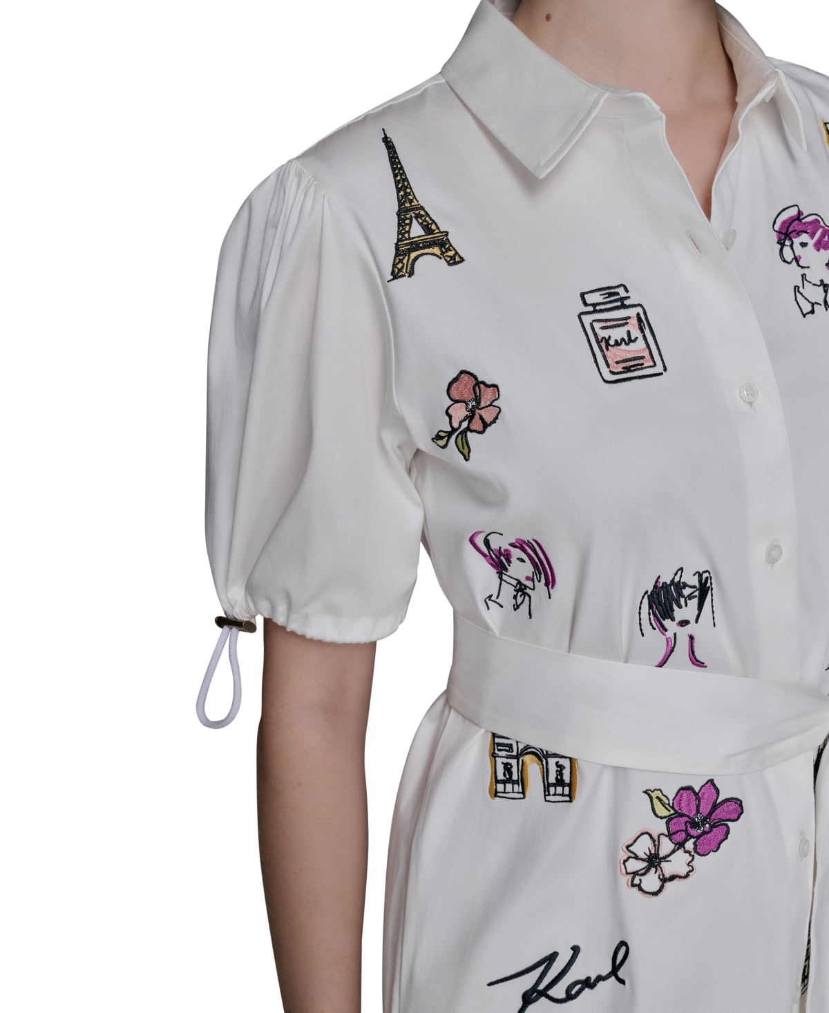 Karl Lagerfeld Womens Embroidered Cotton Shirtdress Xs P Xl In Gray