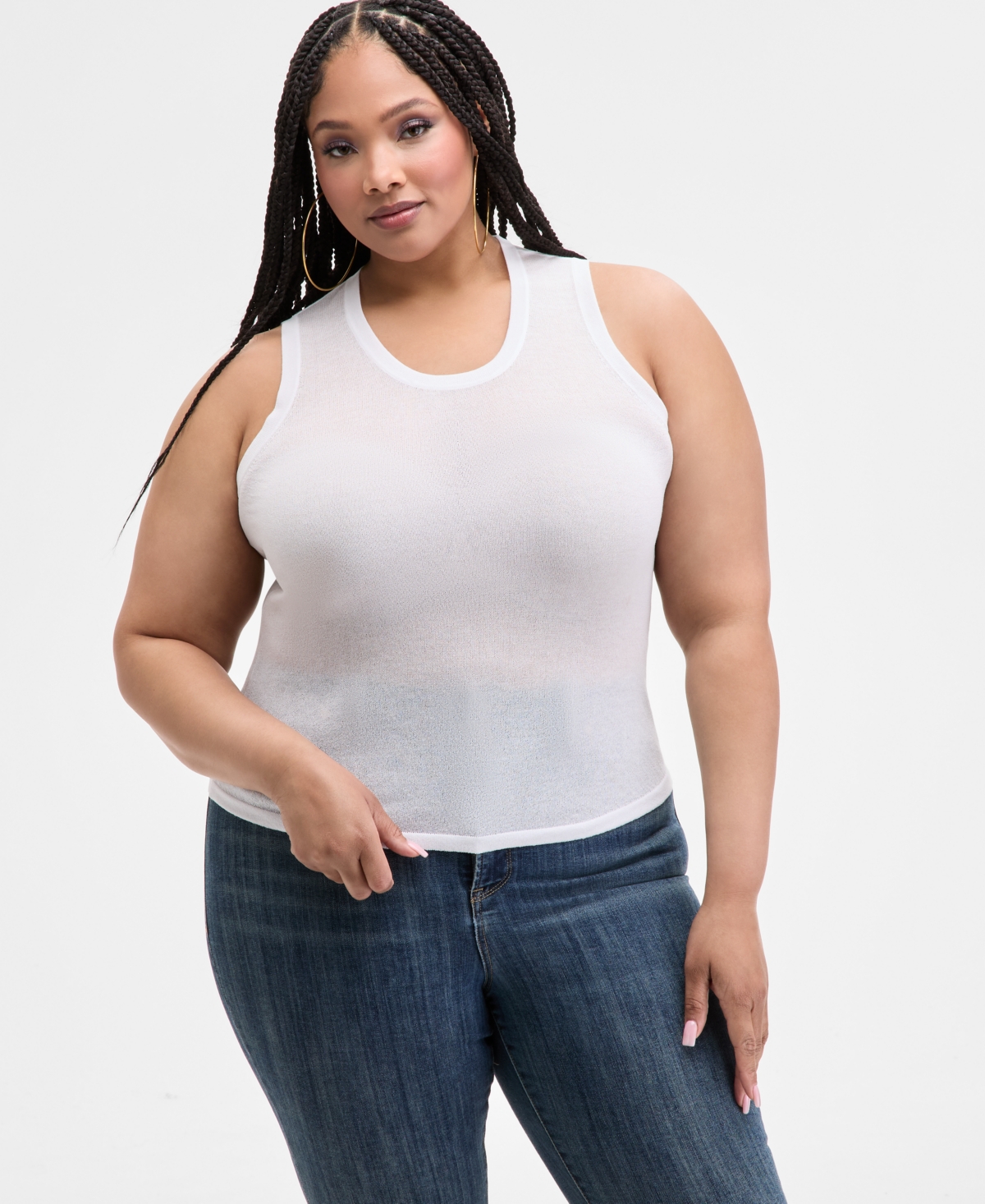 Nina Parker Trendy Plus Size Sheer Sweater-knit Tank