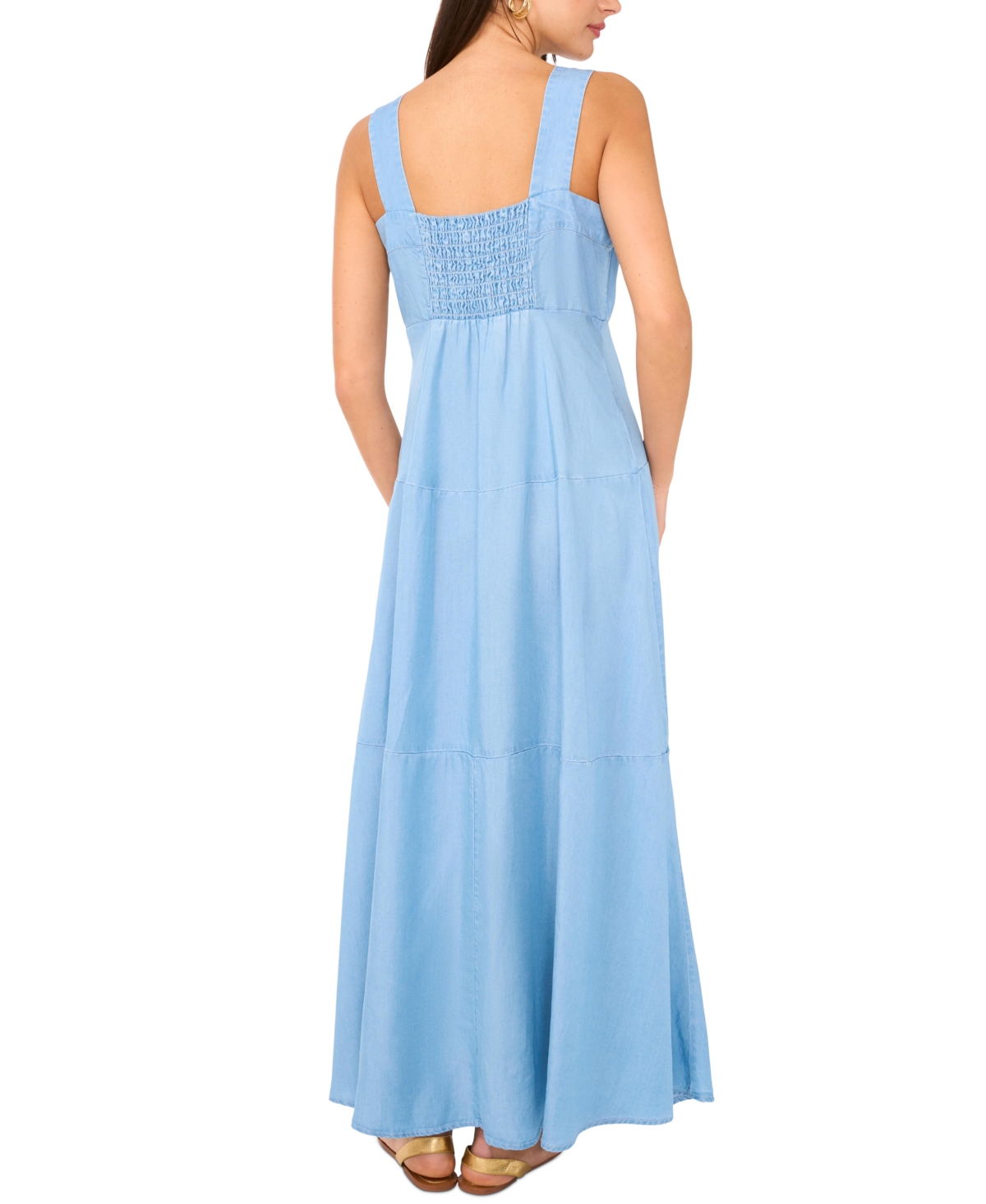 Vince Camuto Sleeveless Tiered Chambray Maxi Dress