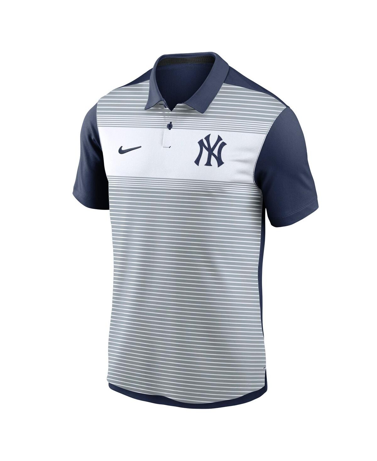 Nike Men's White/navy New York Yankees Vapor Striped Performance Polo Shirt In Blue