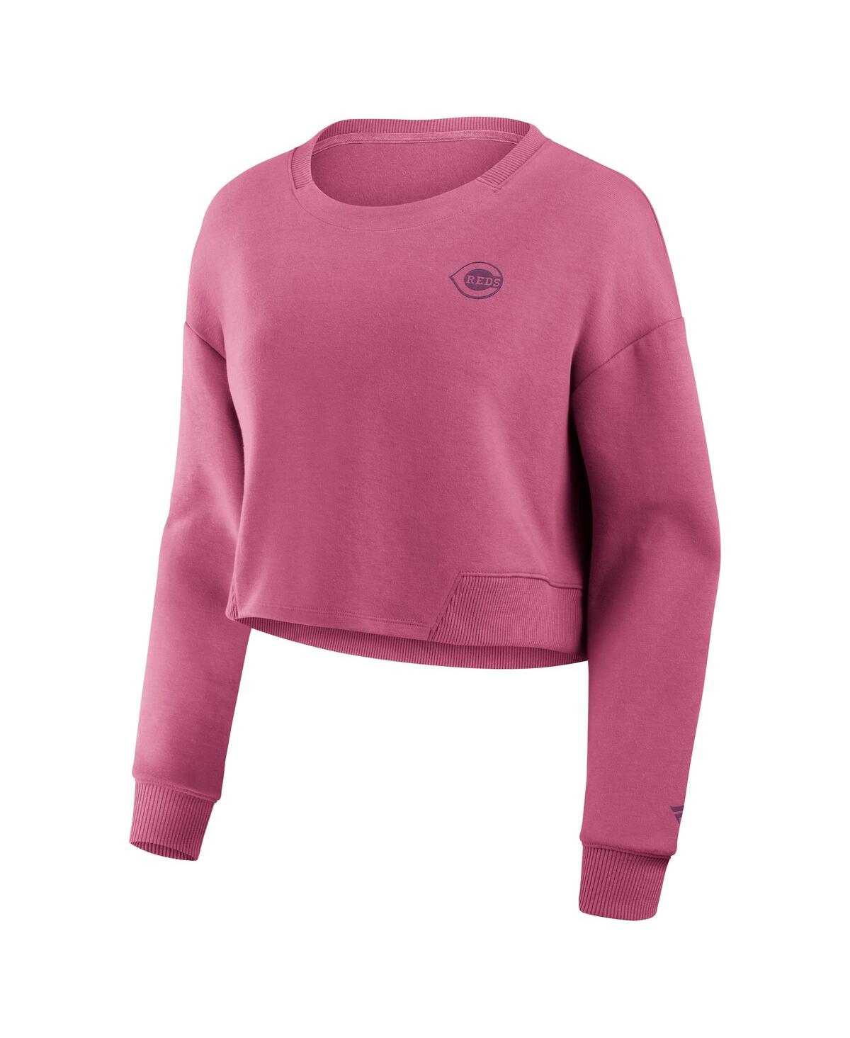 Shop Fanatics Women's Pink Cincinnati Reds Relax Studio Cropped Pullover Sweatshirt