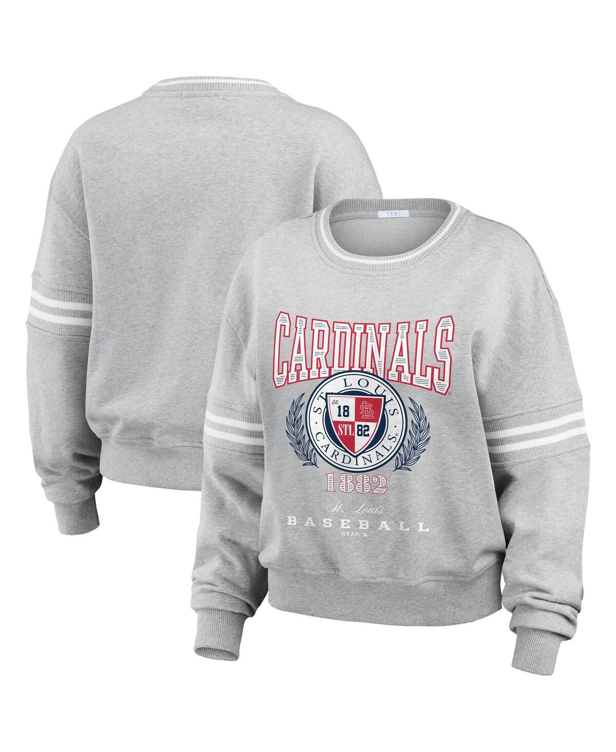 Women's Heather Gray St. Louis Cardinals Domestic Crest Pullover Sweatshirt - Heather Gray