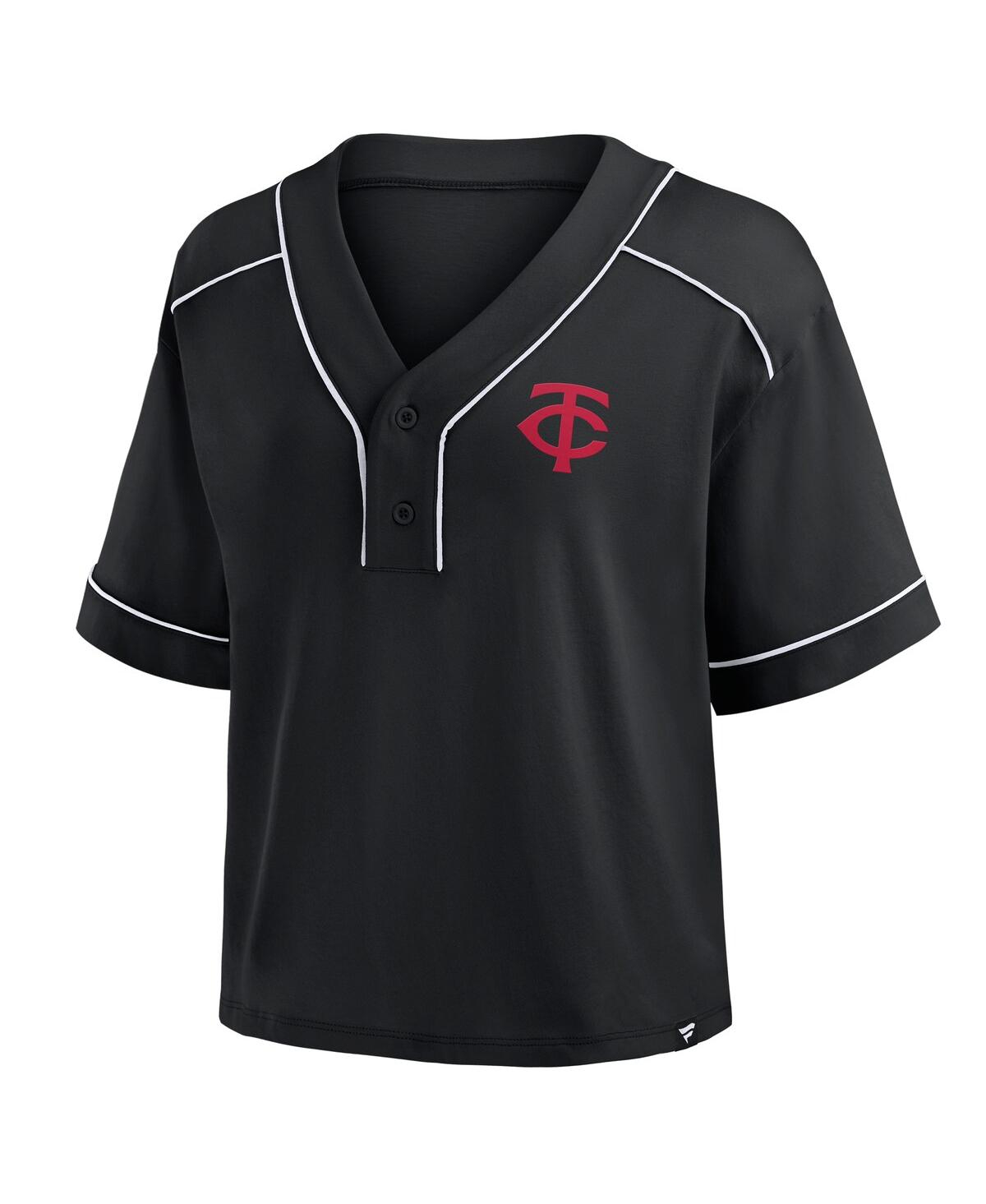 Fanatics Women's Black Minnesota Twins Oversized Champ Game Cropped V-neck T-shirt In Black