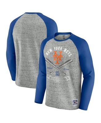 Fanatics - Men's Heather Gray New York Mets Raw Edge Raglan Long Sleeve Baseball T-Shirt