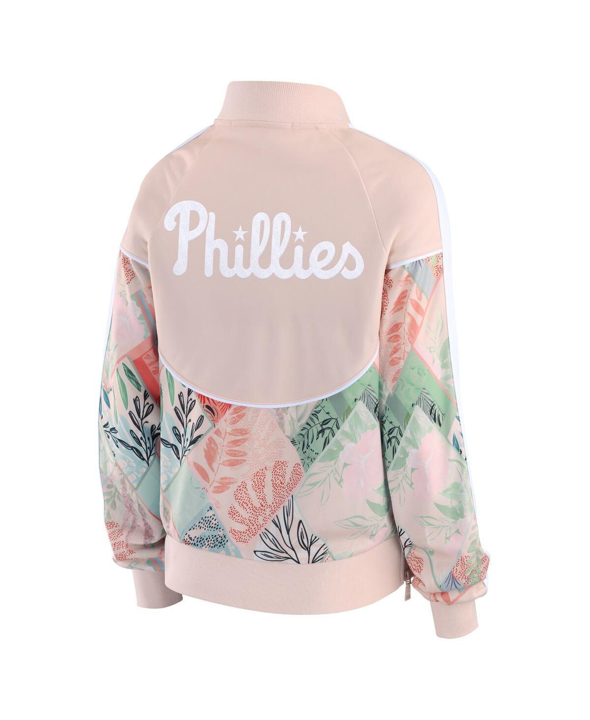 WEAR BY ERIN ANDREWS WOMEN'SÂ SAND PHILADELPHIA PHILLIES RAGLAN FULL-ZIP TRACK JACKET 