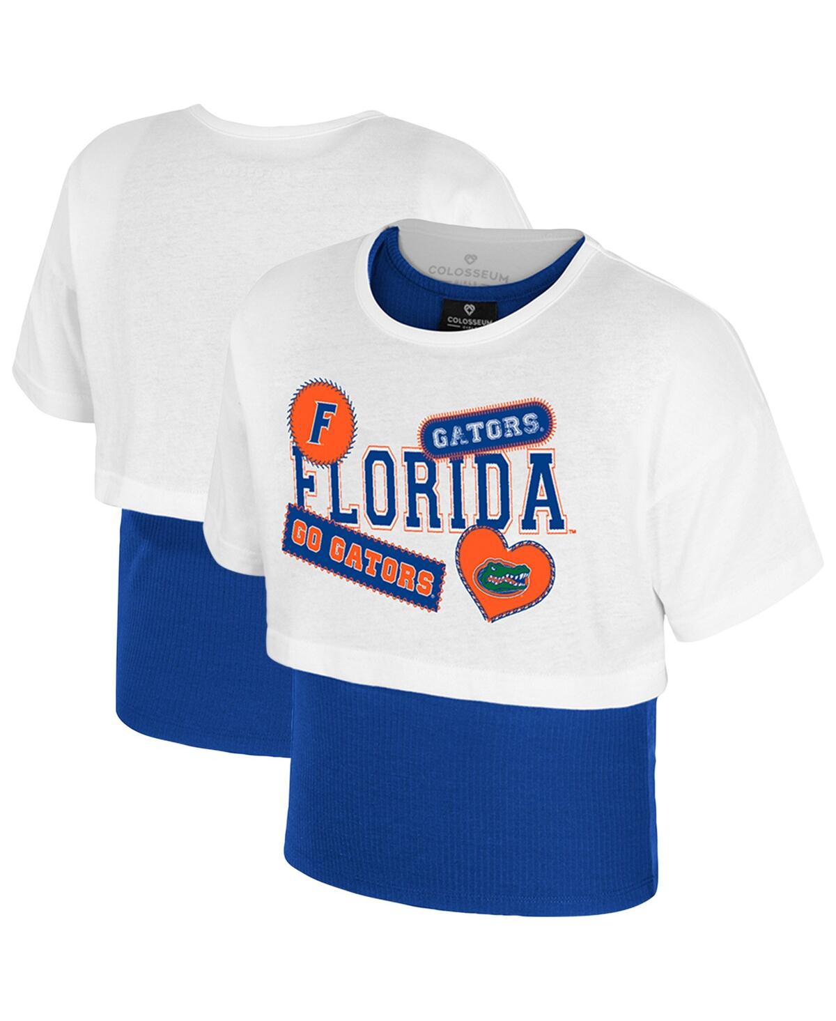 Colosseum Girl's Big Boys And Girls White Florida Gators Gale Cropped 2fer Top In White