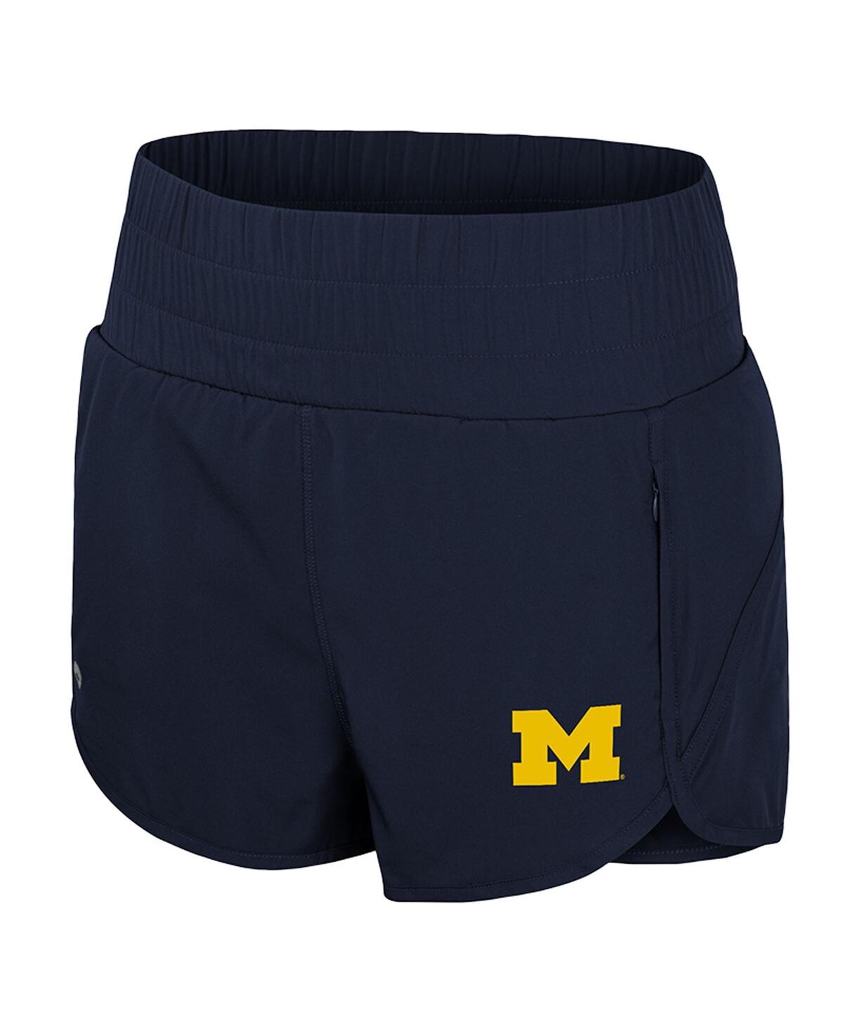 Colosseum Women's Navy Michigan Wolverines Stop By Smocked High Waist Shorts In Navy