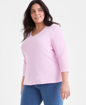 Style & Co - Plus Size Cotton V-Neck 3/4-Sleeve Top