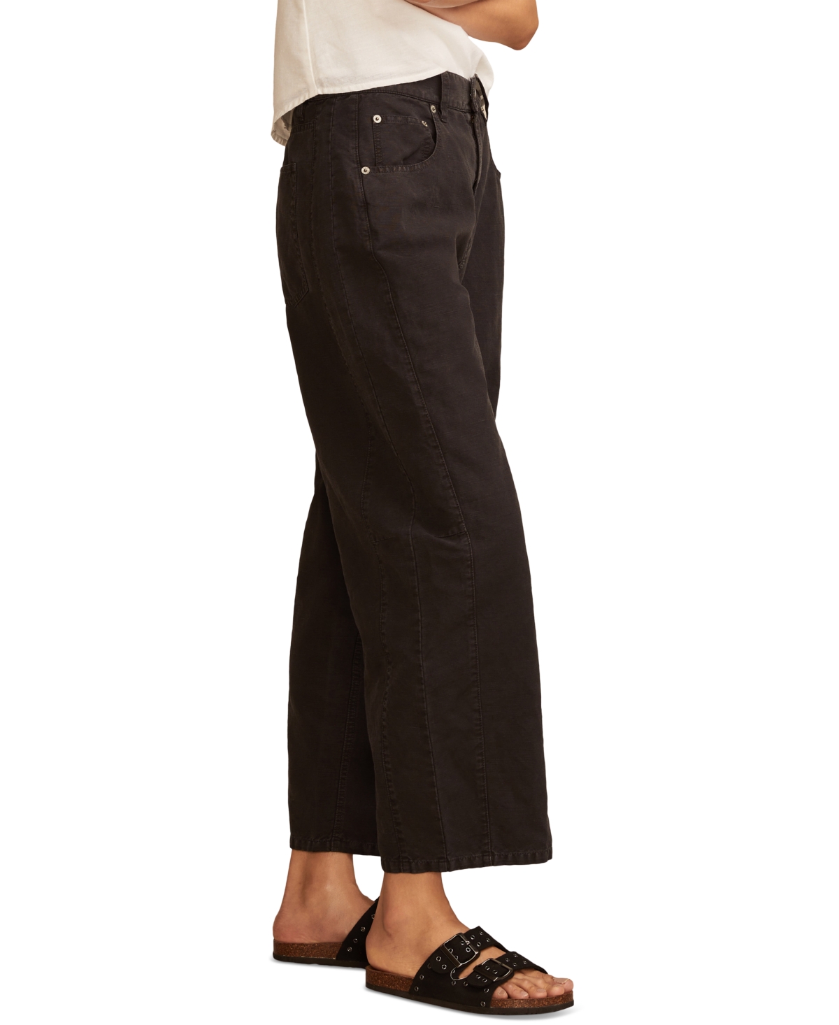 LUCKY BRAND WOMEN'S LINEN HIGH-RISE BARREL-LEG PANTS 