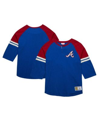 Mitchell & Ness - Men's Royal Atlanta Braves Cooperstown Collection Legendary Raglan Slub Henley 3/4-Sleeve T-Shirt