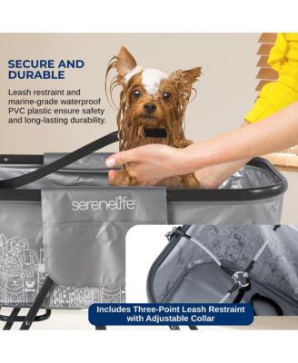 Portable Dog Bath Tub with Drain System & Leash Restraint, Gray/Black