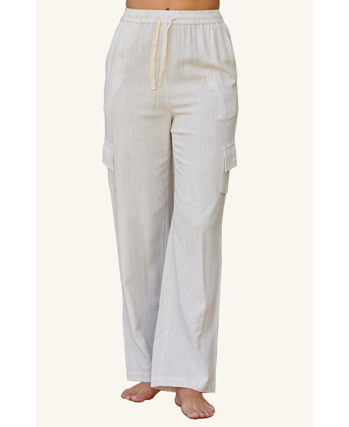 Women's Yanni Pinstripe Pants - White + white/black