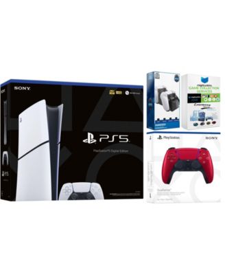 PlayStation 5 Slim Digital with Extra Volcanic Red Controller, Dual Charging Dock and MightySkins Game Pack Code