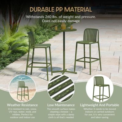 29.5" Outdoor Modern Plastic Patio Bar Height Stools (Set of 2)