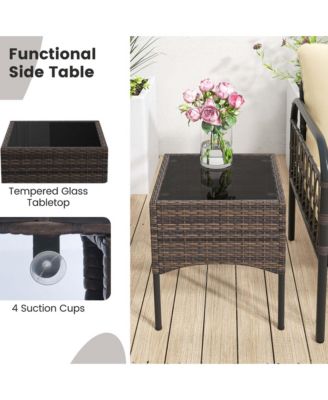 5 PCS Patio Conversation Set Outdoor Wicker Chair Set with Ottomans & Coffee Table