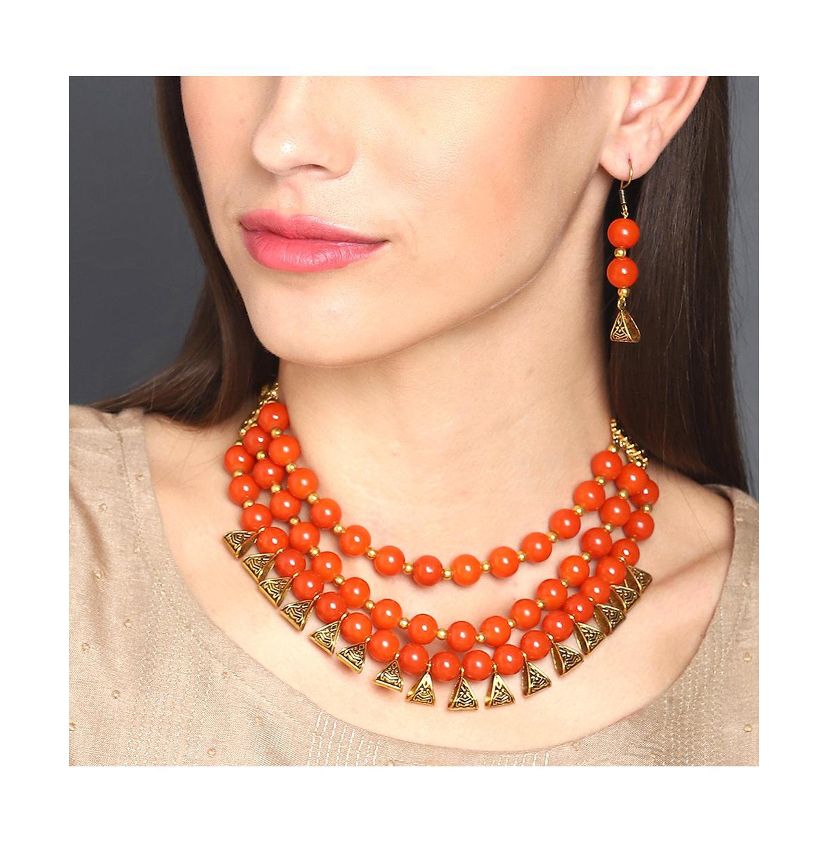 Sohi Women's Gold Plated Designer Stone Jewellery Set In Red