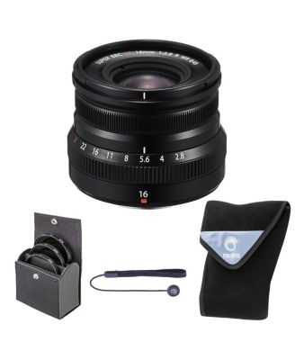 XF 16mm f/2.8 R WR Lens, Black, Bundle with 49mm Digital Essentials Filter Kit and 15x15" Lens Wrap
