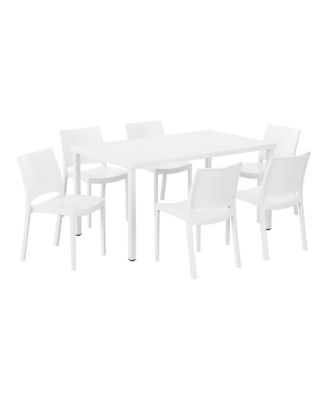 7-Piece Outdoor Rectangular Metal Patio Dining Table Set With Stackable Resin Patio Side Chairs