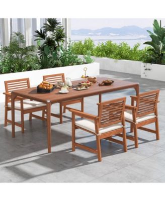 Set of 2 Outdoor Dining Chair Patio Solid Wood Chairs with Comfortable Cushions