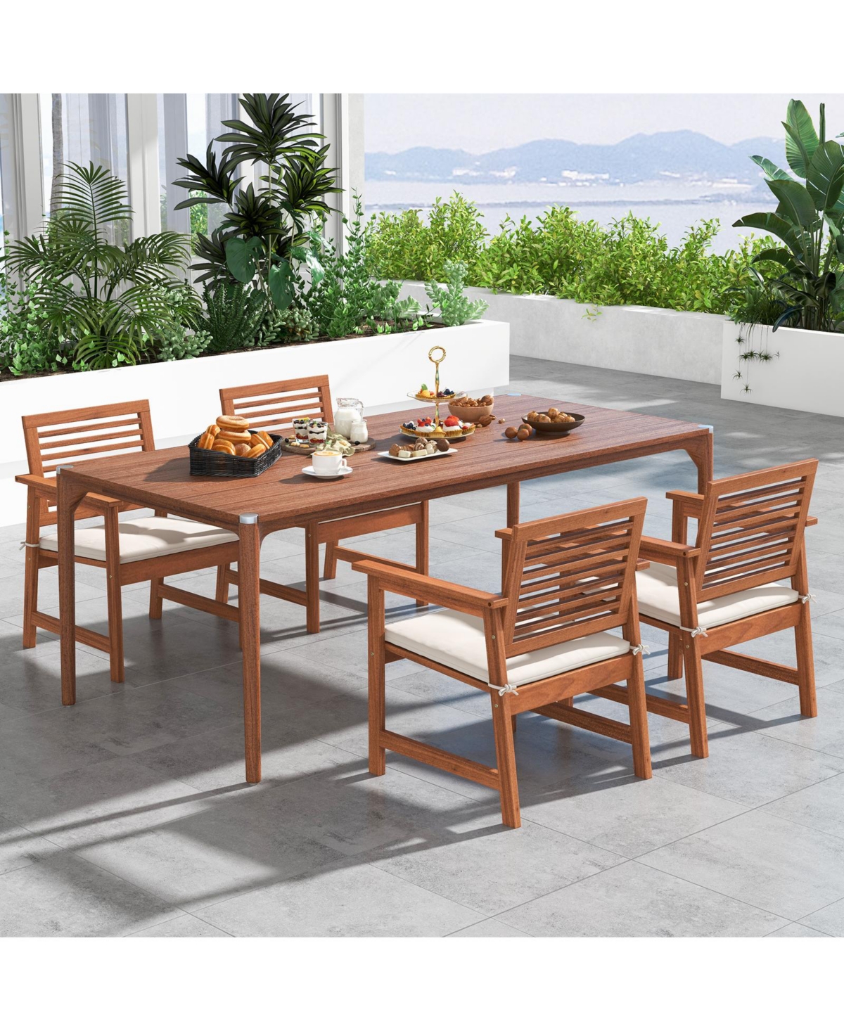 Set of Outdoor Dining Chair Patio Solid Wood Chairs with Comfortable Cushions