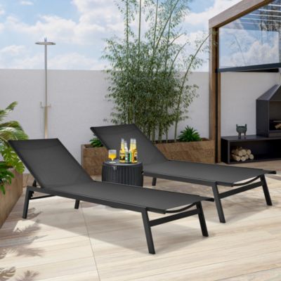 2 Piece Adjustable Reclining Patio Garden Lounge Chair Chaise Set