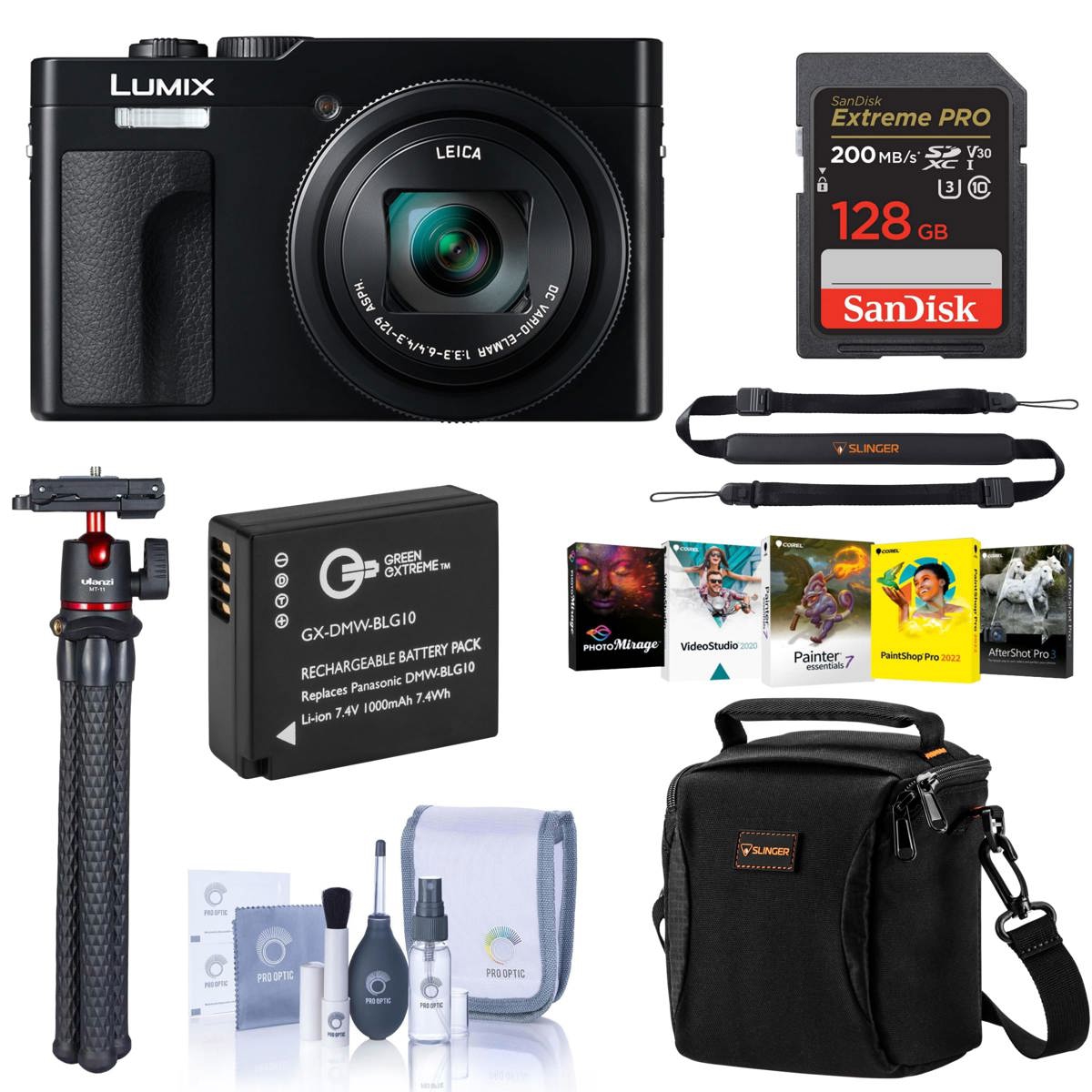 Panasonic Panasonic Lumix ZS99 Black Compact Point and Shoot Digital Camera (Dc-ZS99K) Bundle with - 128GB Sd Card, Shoulder Bag, Sling Strap, Extra