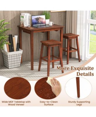 3-Piece Bar Table Set with Pub Table and 2 Saddle Stools