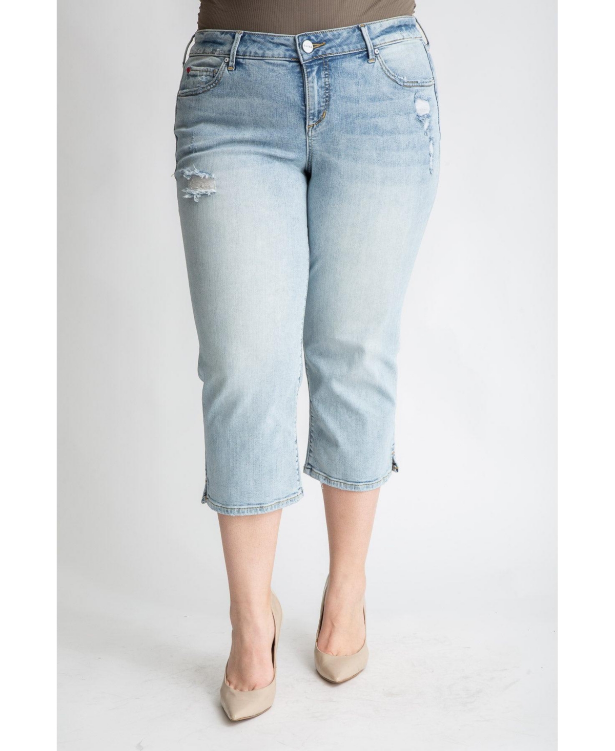 Plus Size Denim Mid Rise Straight Crop with Slit in 22.5" inseam - Louise