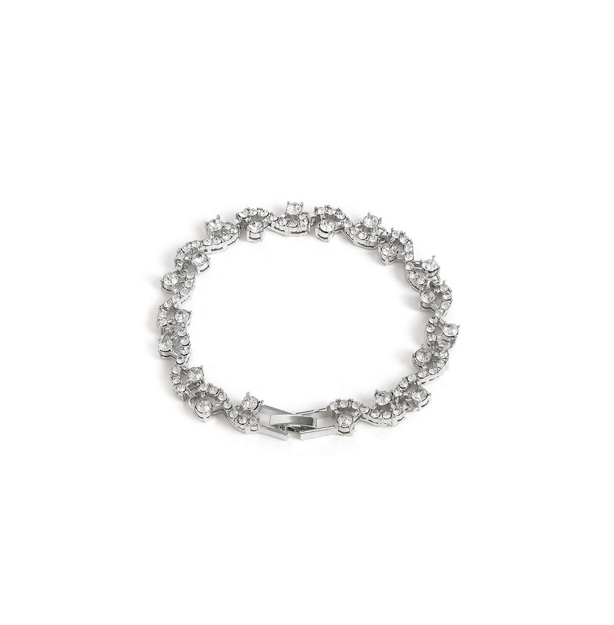 Sohi Women's Floral Stone Statement Bracelet In Silver