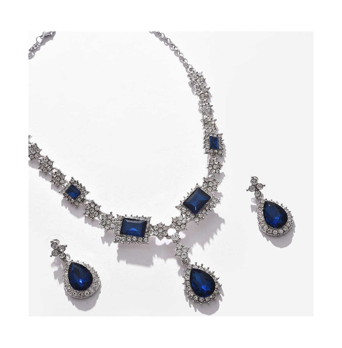 Sohi Women's Silver Plated Designer Stone Jewellery Set In Blue