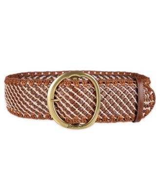 Women's Raffia and Leather Woven Belt
