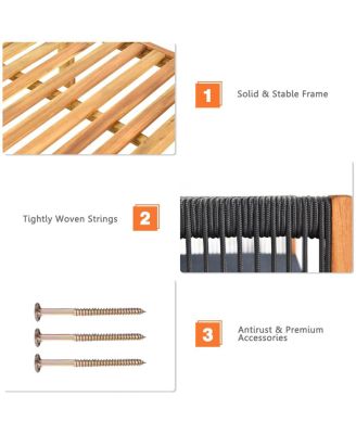 3PCS Patio Sofa Furniture Set Thick Cushion Acacia Wood