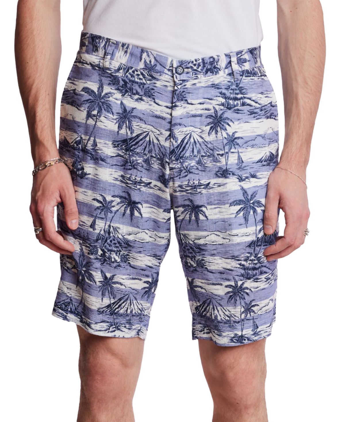Men's Felix Slim Fit Printed 8-1/2" Shorts - Indigo Palms Stripe