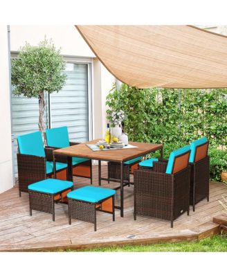 9PCS Rattan Wicker Dining Set Patio Outdoor Furniture Set w/ Cushion