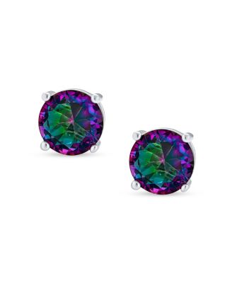 Classic Set of 2 Round & Square Mystic Rainbow Cubic Zirconia CZ Stud Earrings Silver Screwback Posts 10MM