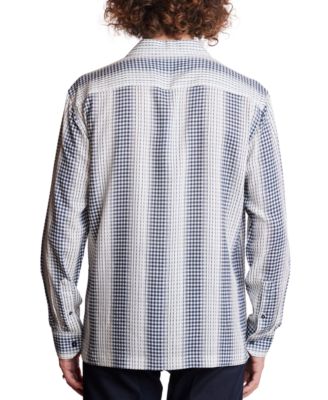 Men's Slim Fit Long Sleeve Diamond Striped Button Front Camp Shirt