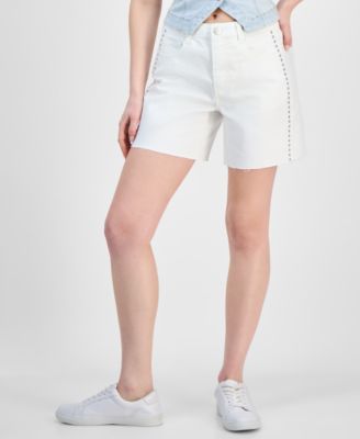Women's High-Rise Stud-Trim Denim Shorts, Exclusively at Macy's 