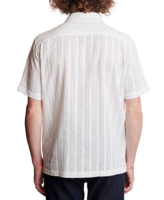 Men's Slim Fit Short Sleeve Textured Stripe Button Front Camp Shirt